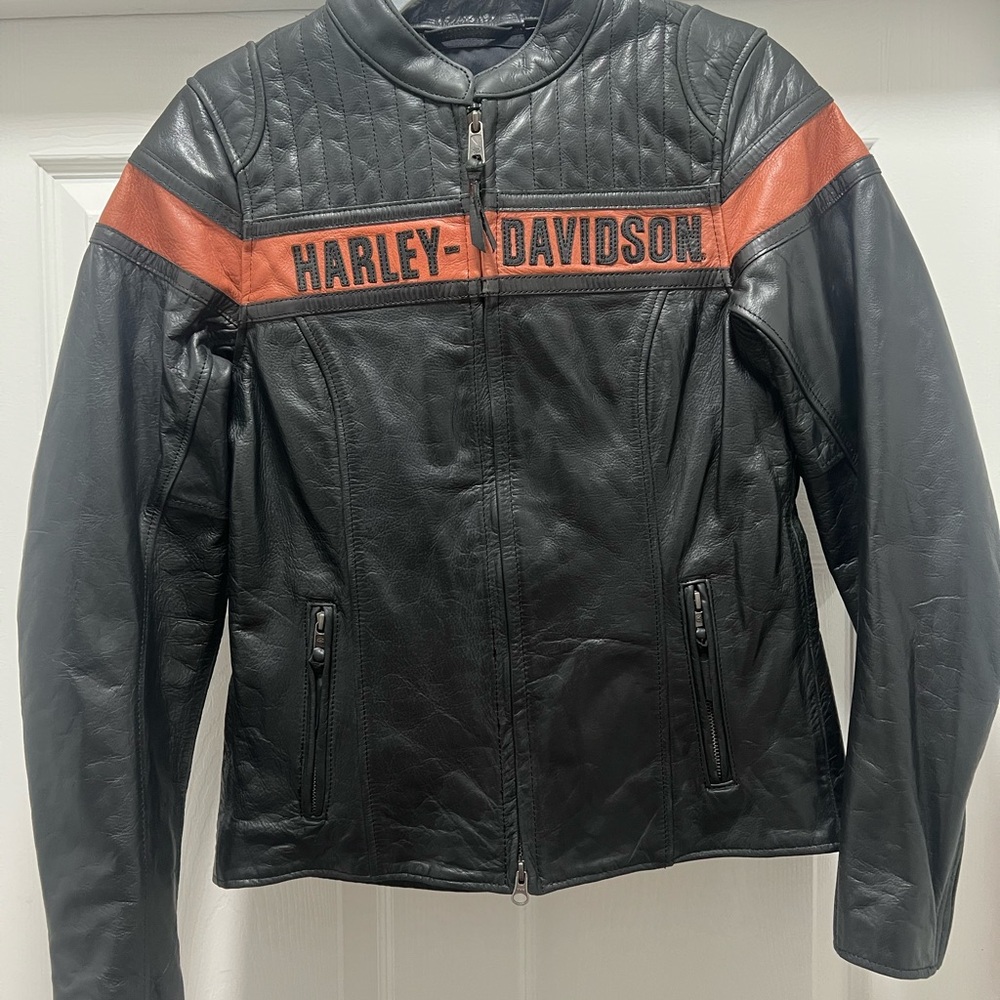 Harley-Davidson Black Jacket with Bold Orange Accent
